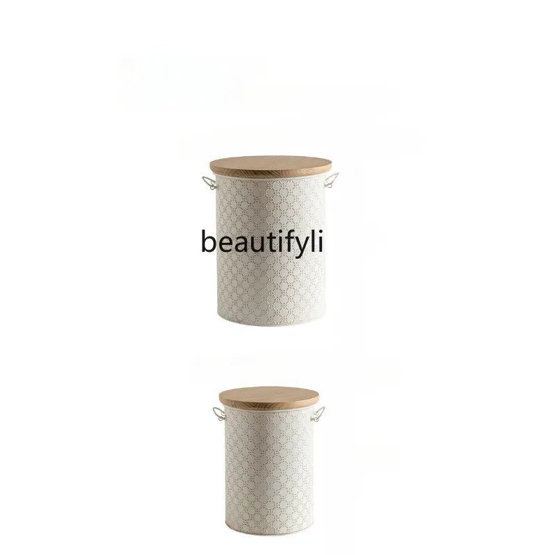 

Cream Style Retro Living Room Sofa Side Table French Creative Storage Bucket B & B Home Balcony living room furniture