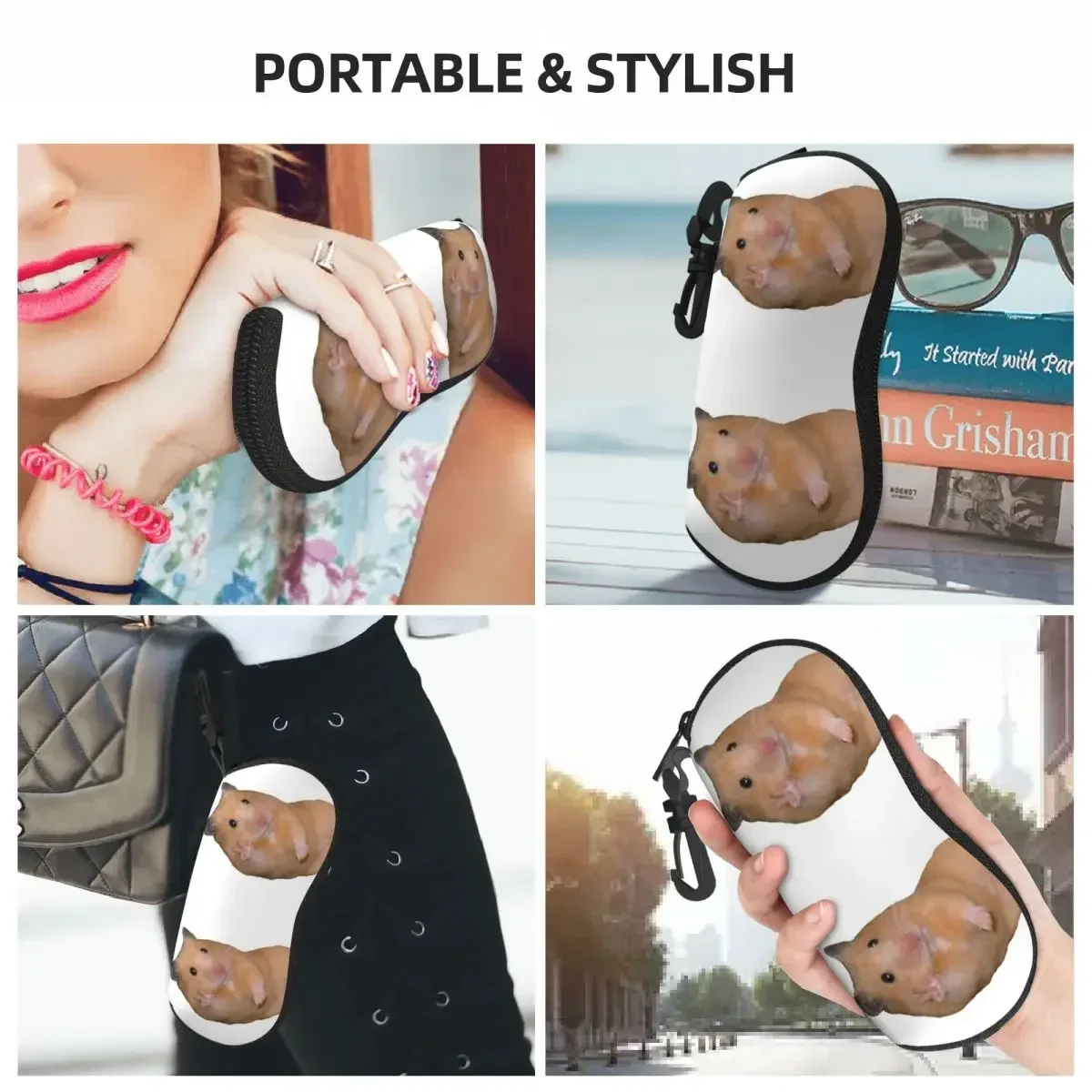 Peace Sign Hamster Shell Glasses Case Portable Sunglasses Box Women Men Soft Eyeglass Bag Pouch