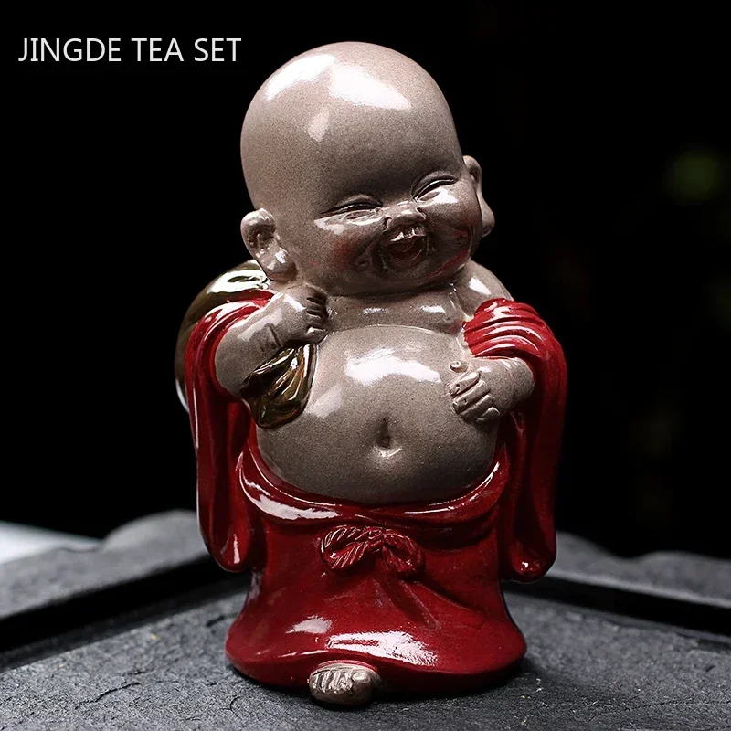 Resin Color-changing Tea Pet Small Buddha Monk Figurine Ornaments Desktop Crafts Home Tea Table Decoration Accessories Gifts