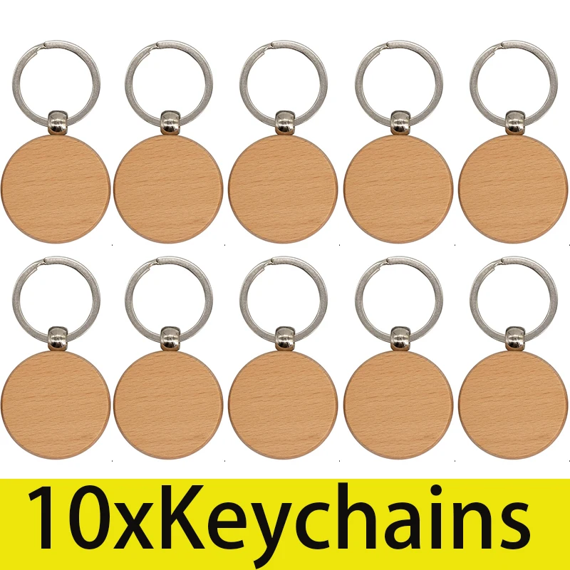 

10Pcs Blank Round Wooden Keychains Tag Key DIY Wood Key Ring for Blanks Gift