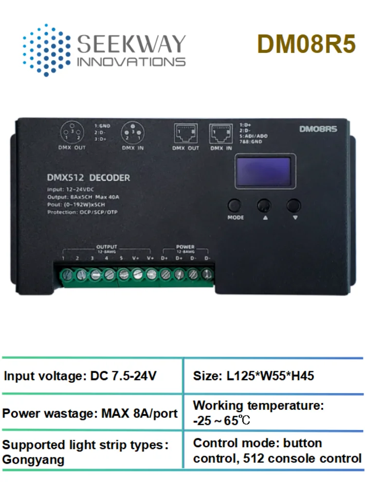 DMX 512 ڴ LED RGBCC Ʈѷ DC12V-24V, OLED ȭ, 42   ȿ, ڵ ּ , ִ 960W, 5CH x 8A