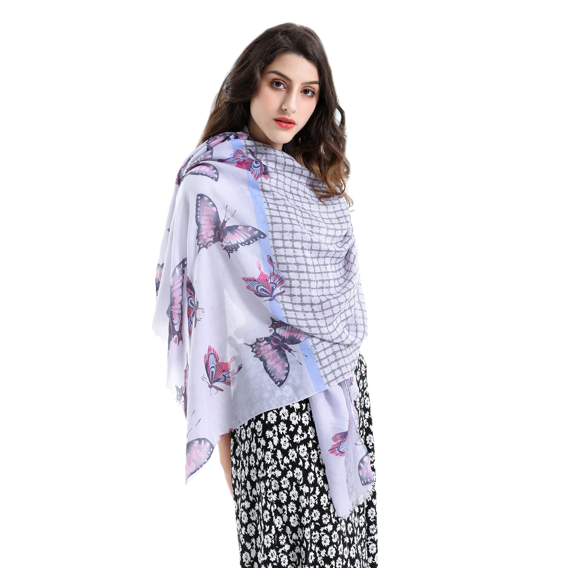 Street Style Fashion Mesh Butterfly Pattern Cotton Hemp Scarf Shawl