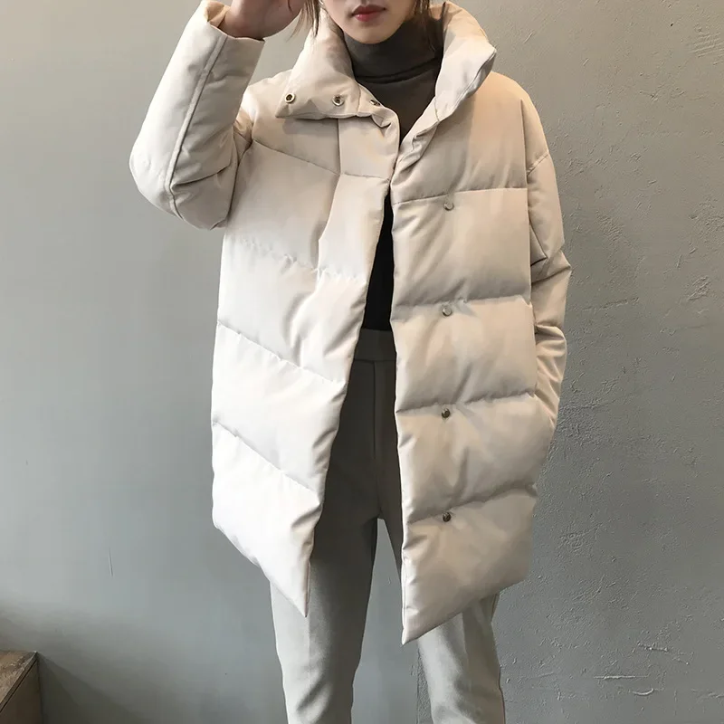 

Ladies Parka Women's Korean Down Jacket Beige Black Cotton Casual Thicken Warm 2022 Fashion Button Long Winter coat women