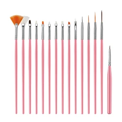 15 - Piece Nail Art Brush and Tool Set for Professional Detailing and DIY Creations (Pink)