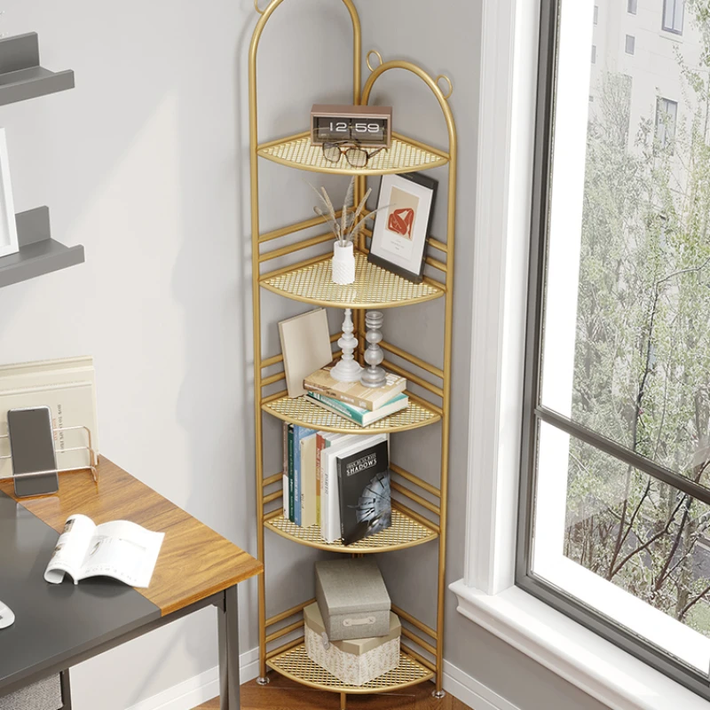 

Corner bookcase floor modern simple wrought iron living room triangle shelf luxury multilayer storage rack