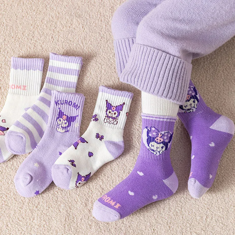 

Kawaii Sanrio Children Cotton Socks Kuromi Cute Cartoon Kids Toys Warm Sports Floor Sleeping Mid-Calf Socks Funny Creative Gift