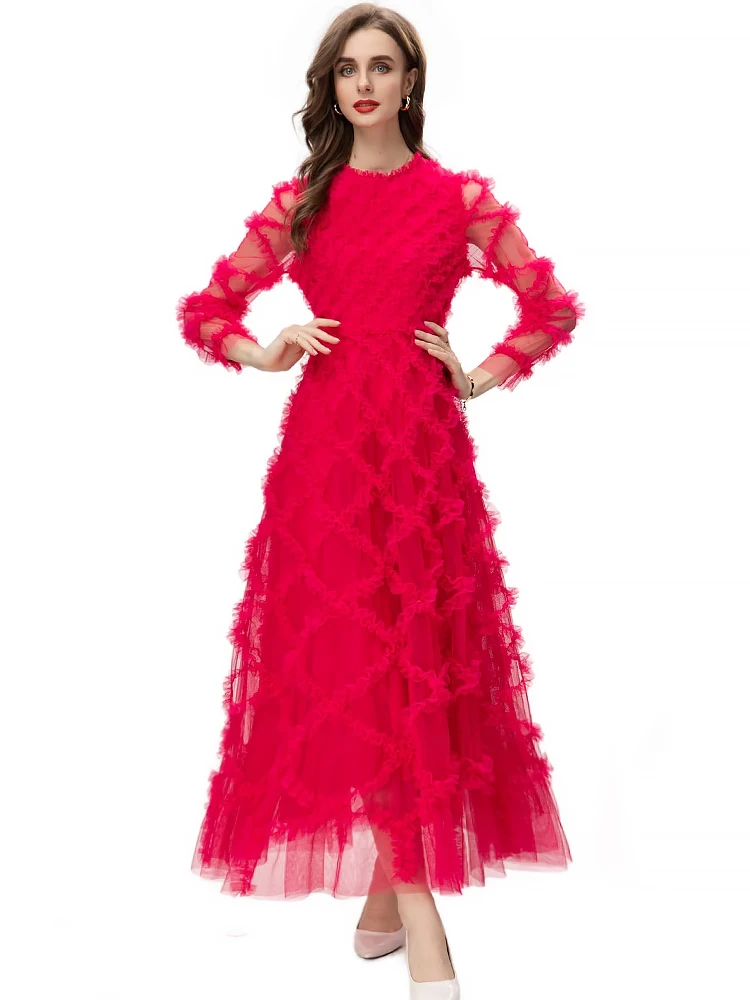 

Designer New Women's Elegant Party Dress High Quality Mesh Evening Long Dress Formal Occasion Casual Fashion Bohemian Vintage