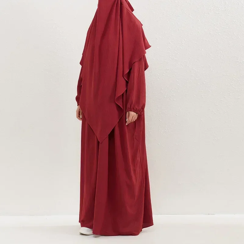 Ramadan Eid Hooded Abaya and Khimar Set 2 Piece Muslim Prayer Garment Abayas for Women Long Hijab Dress Islam Outfit Niqab Burka