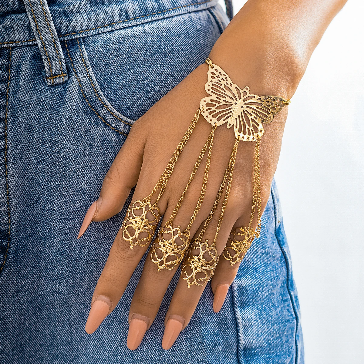 Lucky Jewellery Elegant White Color Gold Plated Finger Ring Bracelet Hand  Harness Hathphool For Girls & Women (318-L1HS-07-W-2)