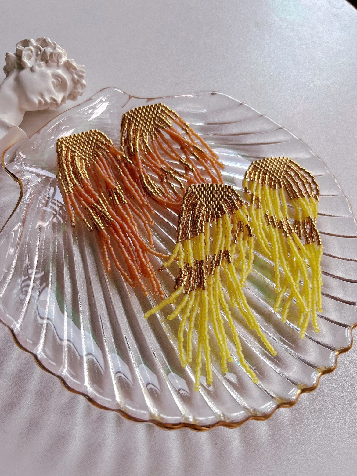 

Серьги-кисточки, оригинальный дизайн неправильной геометрической формы, ручная вязка, богемные модные серьги из сплава