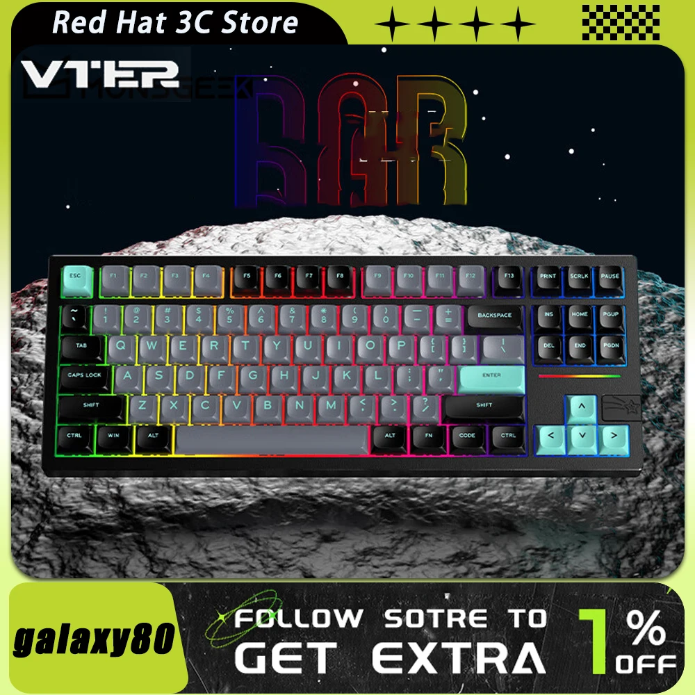 

Механическая клавиатура VTER Galaxy80 из алюминиевого сплава, три режима, RGB, Игровая клавиатура, прокладка, горячая замена, ПК Аксессуары для геймеров Office Mac