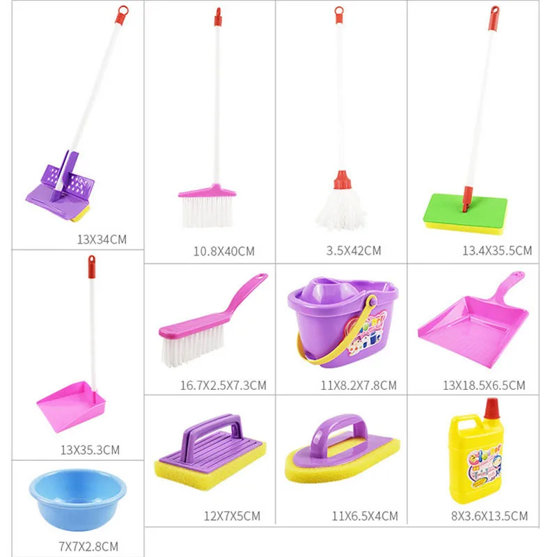 Children's Simulated Life Cleaning Toy Kids Pretend Play Cleaning Set Broom Cleaning Set with Duster Cleaning Brush Scraper Tool 6