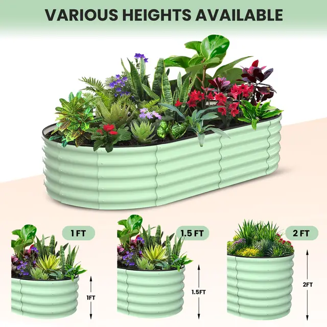 2-Pack Oval Galvanized Steel Raised Garden Bed Open Base Safety Edge Metal Planter Box Raised Beds for Vegetables Flowers Herbs