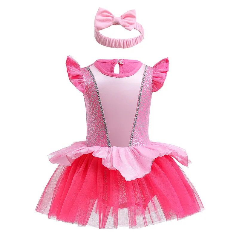 Infant Girl Romper Dress With Headband Elsa Belle Mermaid Snowwhite Fairy Tris Baby Girl Clothes Size 3-18M Baby Quality Dress Baby Bodysuits cheap