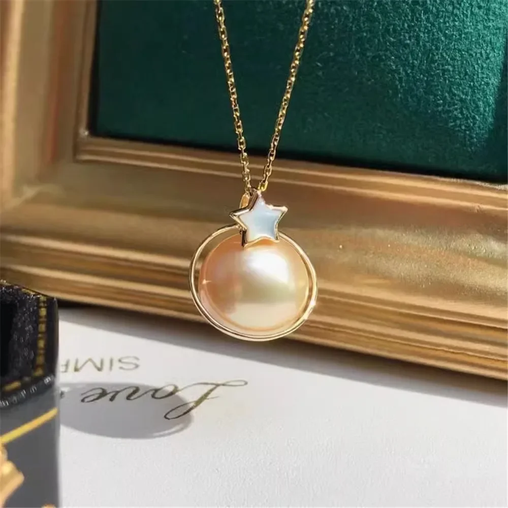 

DIY Pearl Accessories G18K Gold Pendant Empty Holder Concealer Pearl Necklace Pendant Setting Fit 10-12mm Beads G164