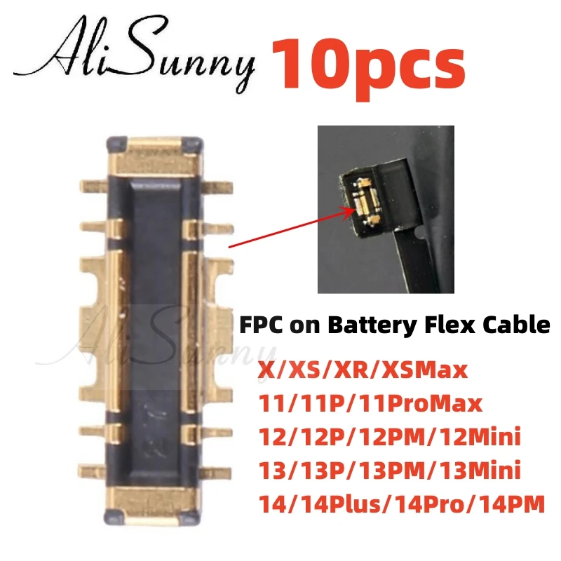 AliSunny 10pcs FPC on 배터리 플렉스 케이블 iPhone 14 13 12 11 Pro Max X XR 8 Plus 커넥터 클립 플러그