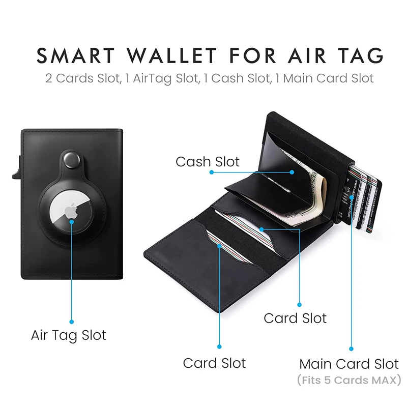 YKOSM Luxury Genuine Leather Airtags Card Bag Men Business RFID Blocking ID Credit Card Bag Retro Cowhide Anti-lost Purse