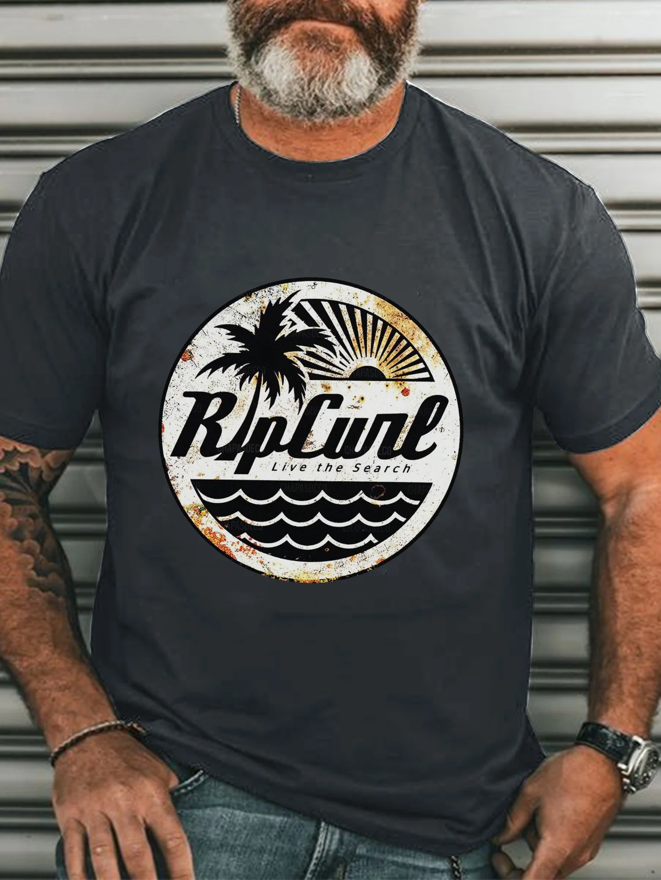 

Summer Beach Element Print T-shirt Breathable Casual Crew Neck Short Sleeve Vintage T Shirt Top
