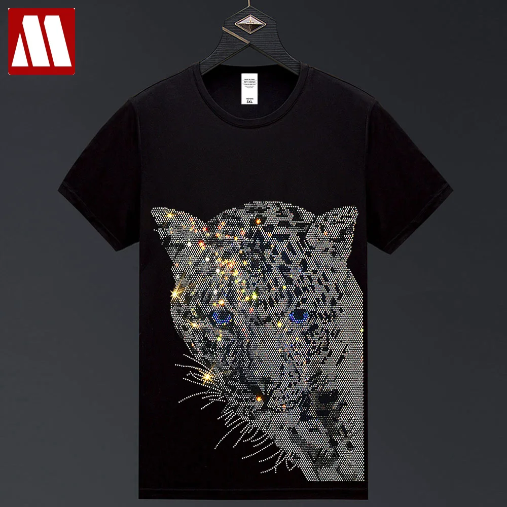 Best-selling Male Leopard Print Diamond T-shirt Short