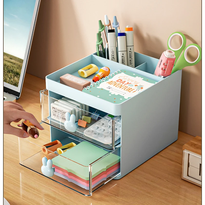 Makeup Organizer Multifunctional Desktop Storage Box With Drawers Makeup Brush Organizer Sundries School Office Stationery Pen Holder pen holder desk organizer pen and brush holder desk storage rack brush holder