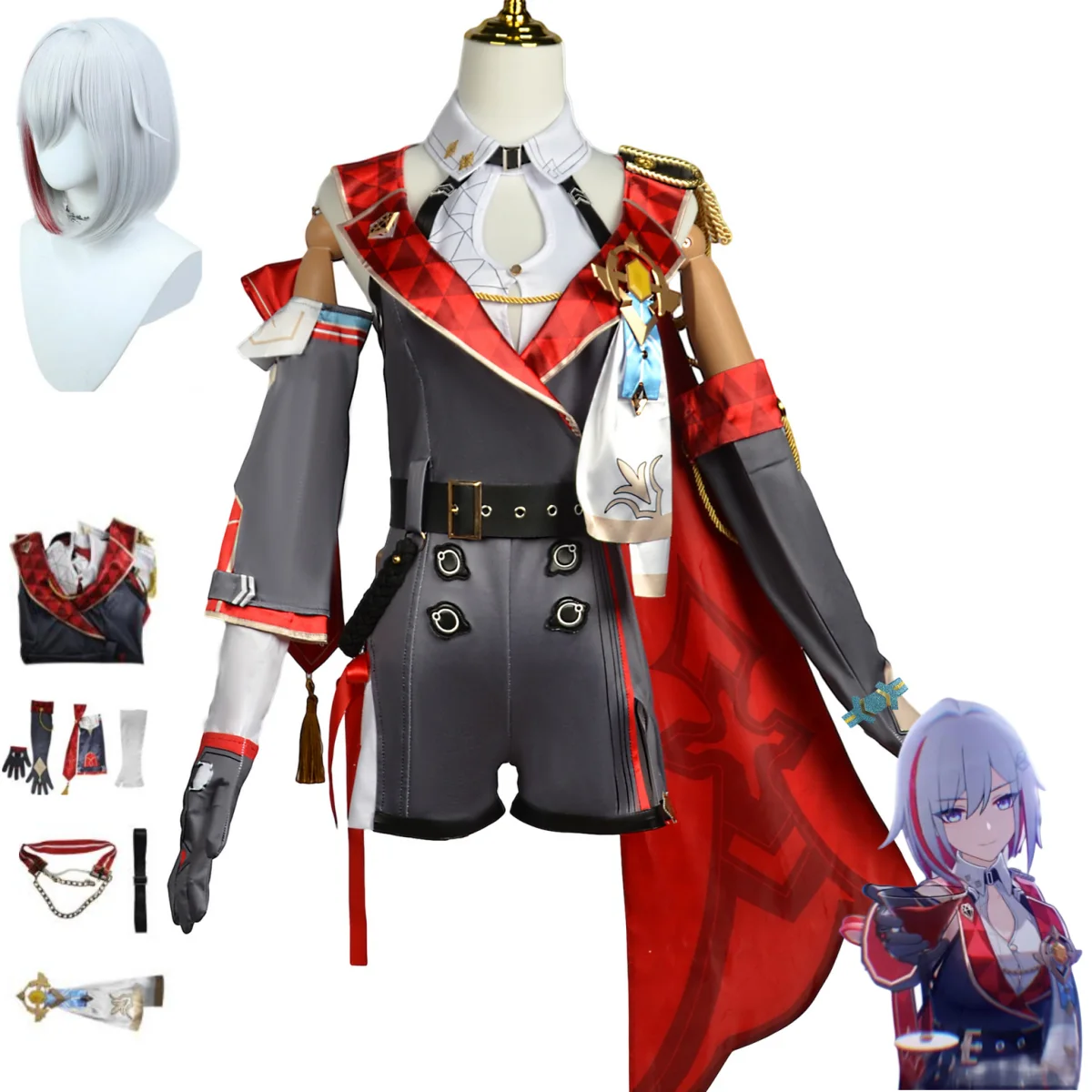 

Anime Game Honkai Star Rail Topaz Cosplay Costume Wig Jumpsuits Shoes Accessories Women Halloween Carnival Party Suit