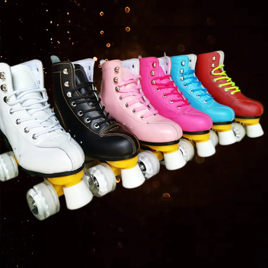 

Geneniu Leather Roller Skates Double Line Skates 6 Colors Women Lady Adult White PU 4 Wheels Two Line Skating Shoes Patines