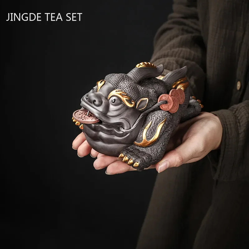 Boutique Purple Clay Tea Pet Decoration Lucky Toad Tea Figurine Ornaments Tea Set Accessories Home Fengshui Sculpture Crafts