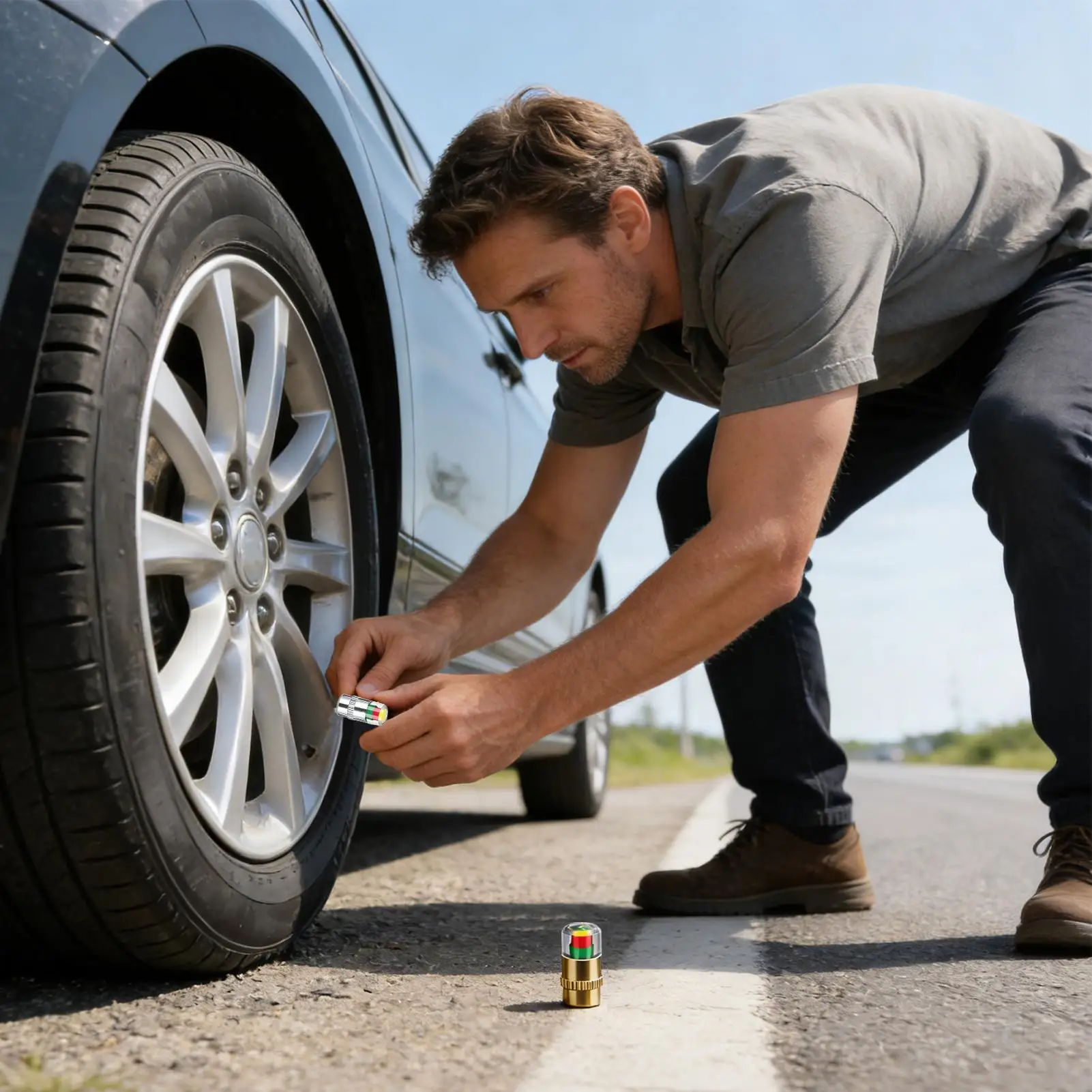 타이어 공기압 모니터링 캡 4개 36 PSI 색상 코드형 밸브 스템 캡 차량 트럭 타이어 게이지용 간편 읽기 공기압 표시기