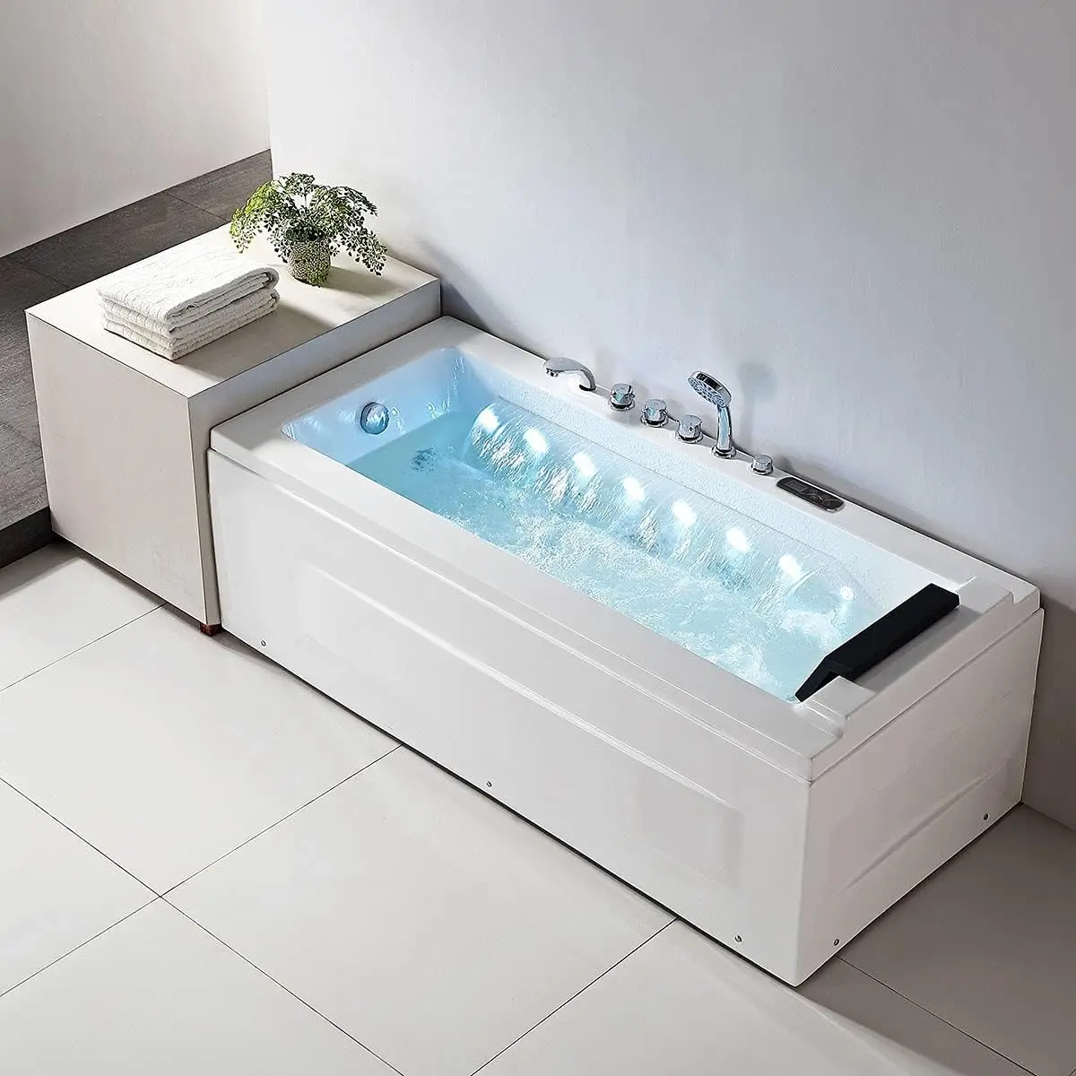 HIGH-END 67 In Waterfall Whirlpool bathtub with Control Panel Heater Radio Speaker Air jets with LED Light (D-DK-Q351N-L)