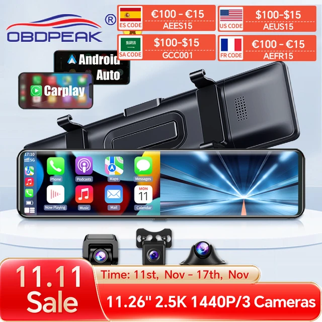 4K Mirror Dash Cam Carplay Android Auto Wireless Smart Rearview Backup Cam  US 