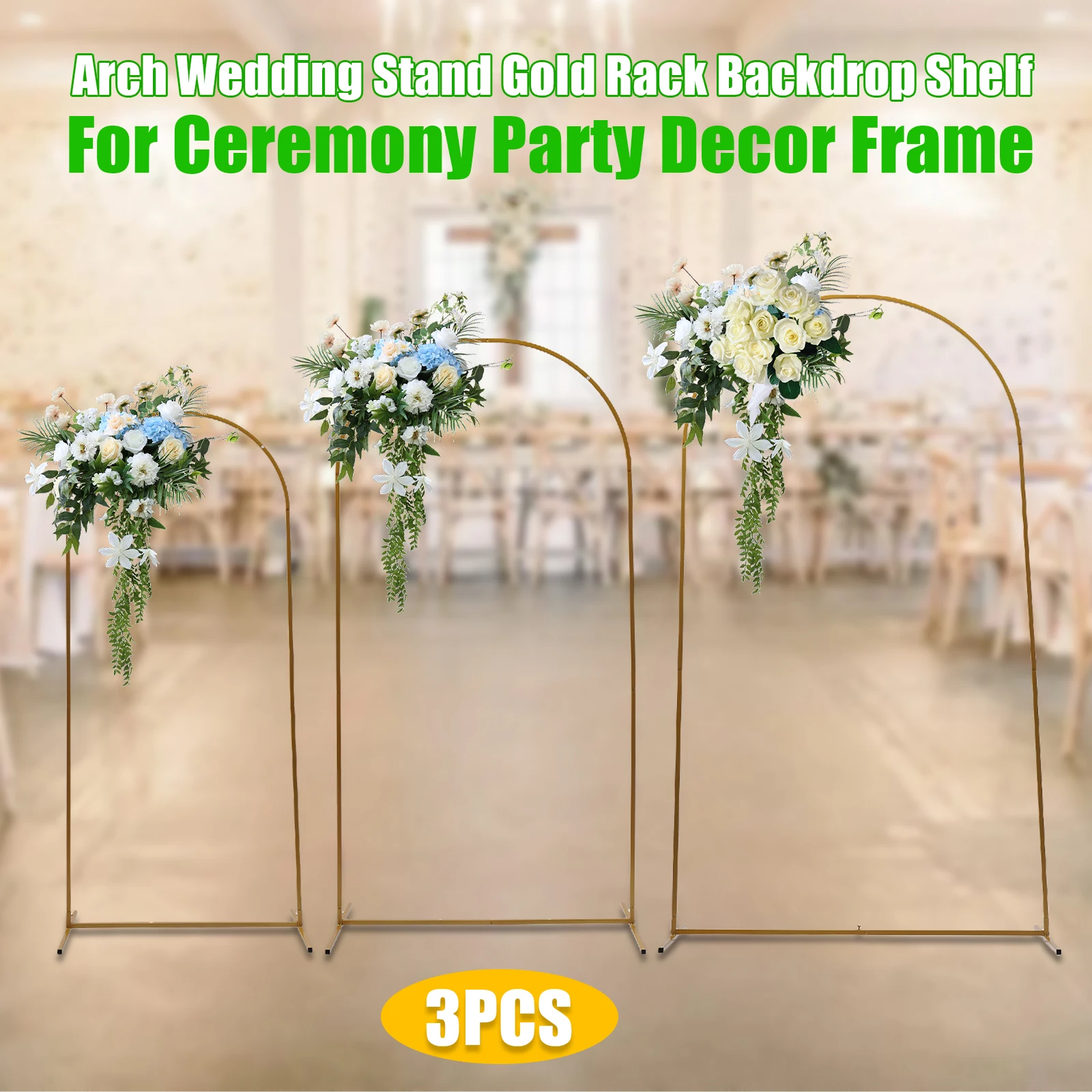 3Pcs Wedding Arch Backdrop Stand Set Flower Display Stand Metal 1.8/2.0/2.2M for Wedding Ceremony Birthday Party Decoration