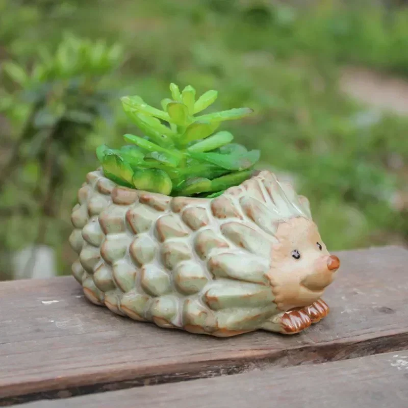 EatingBiting Retro-Igel Sukkulenten-Übertopf Aus Keramik – Handgefertigt, 11x8x5,5 Cm, Mit Ablaufloch