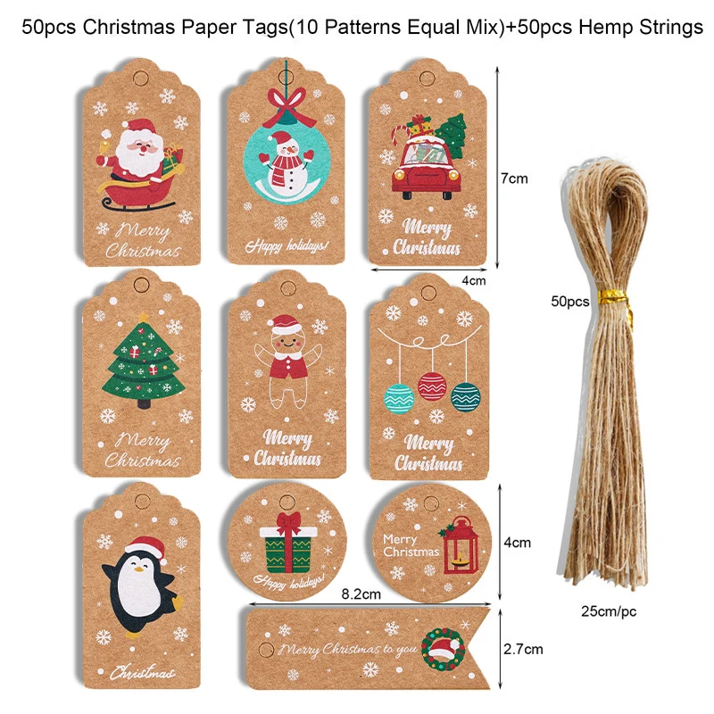 Christmas Decorations Merry Christmas Kraft Paper Tags 48/50Pcs