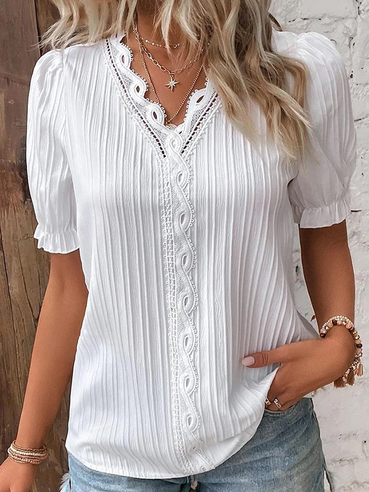 

Летние блузки с V-образным вырезом и коротким рукавом, повседневные топы, футболки для женщин