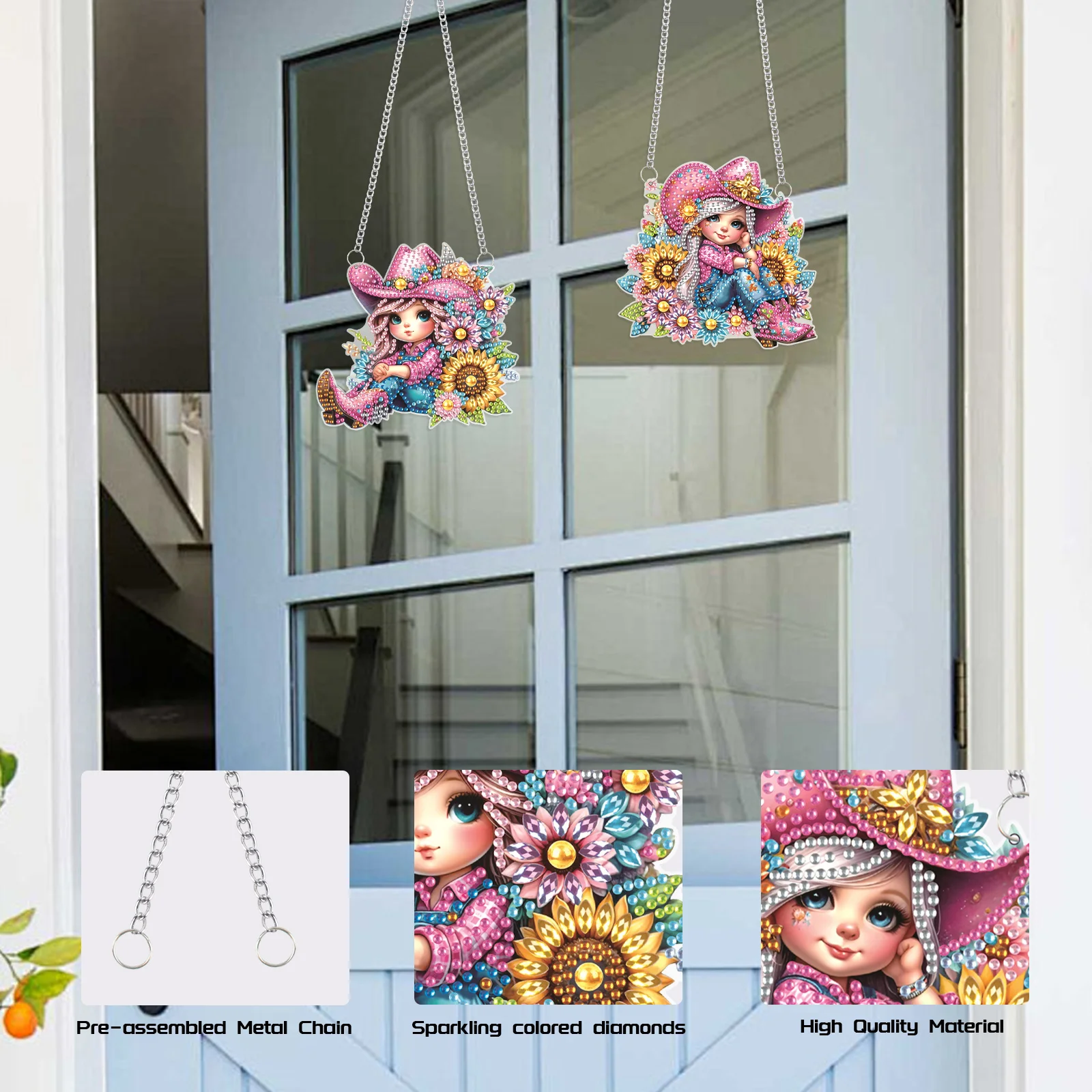 2Pcs Beautiful girls Hanging Diamond Craft Painting Kit for Adult Beginner,Special shape Diamond Art Painting Window Decoration