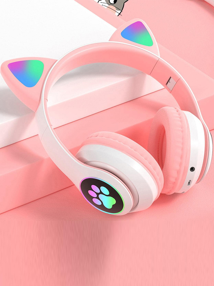 Headset wireless headset, long range, low latency, cat ear cat paw light up headset, gaming game wireless headset