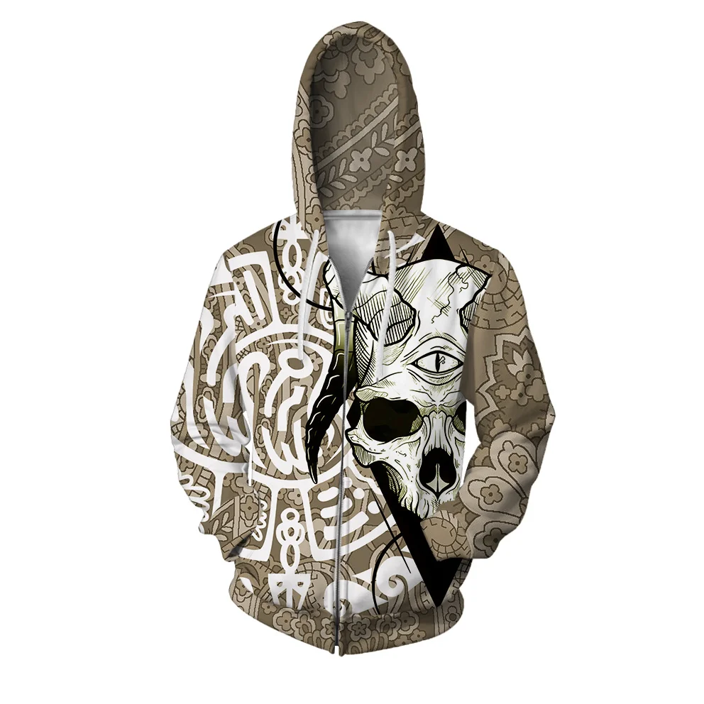 thumbnail image 1 of Sudadera con capucha y cremallera para hombre, ropa informal de otoño, sudadera holgada con capucha, sudadera con capucha para hombre, sudadera con capucha con estampado de calaveras geniales, sudader, 1 of 5