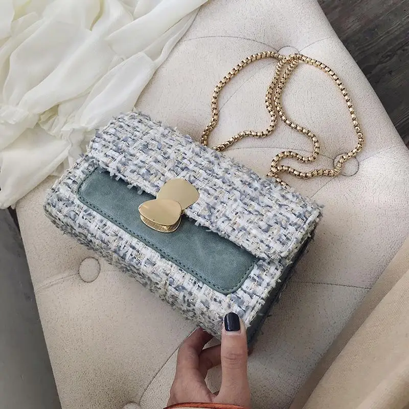 New trend chain plush messenger bag wild fashion shoulder bag messenger female bag small square bag purses crossbody