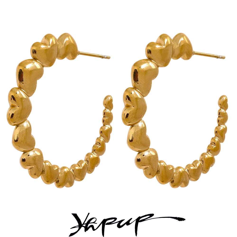 Yhpup35mmStainlessSteelHeartCircleFashionHoopEarrings2023