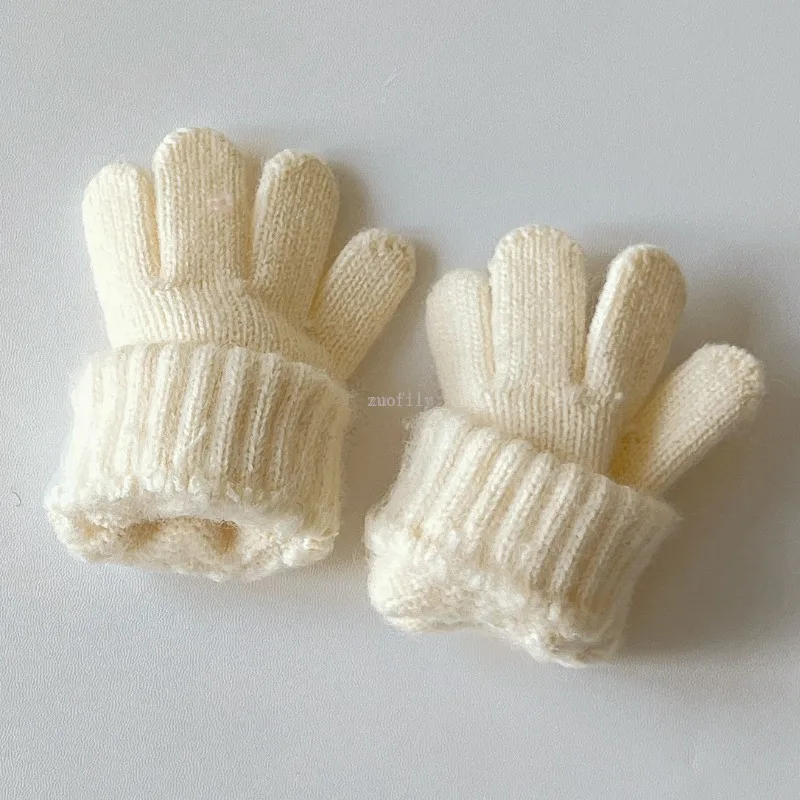 3-7Yrs Winter Children Girls Soft Full Finger Solid Thicken Warm Gloves Baby Outdoor Warm Boys Mittens Acrylic Gloves for Kids 2