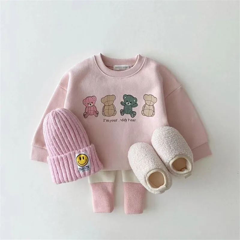 Kids Sweatshirt Baby Casual Sweatshirt Bear Print Infant Boy Cartoon Tops Autumn Long Sleeve Cotton Girl