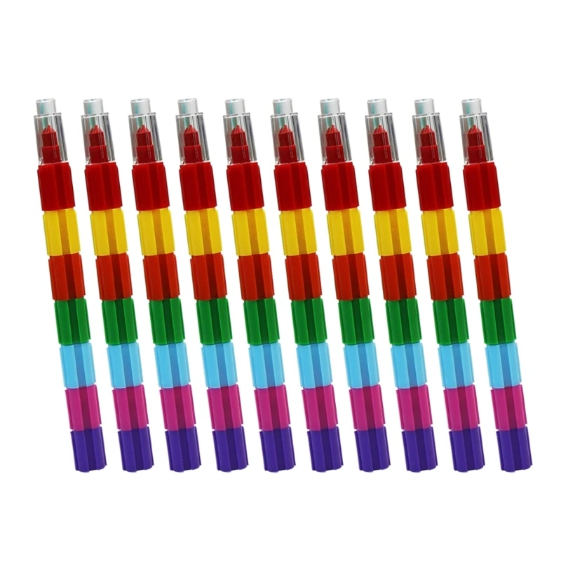 Stackable 10 Color Building Blocks Crayon Pen Birthday Party Gift Bag Fillers for Kid Student Drawing 10PCS colored crayons children painting supplies