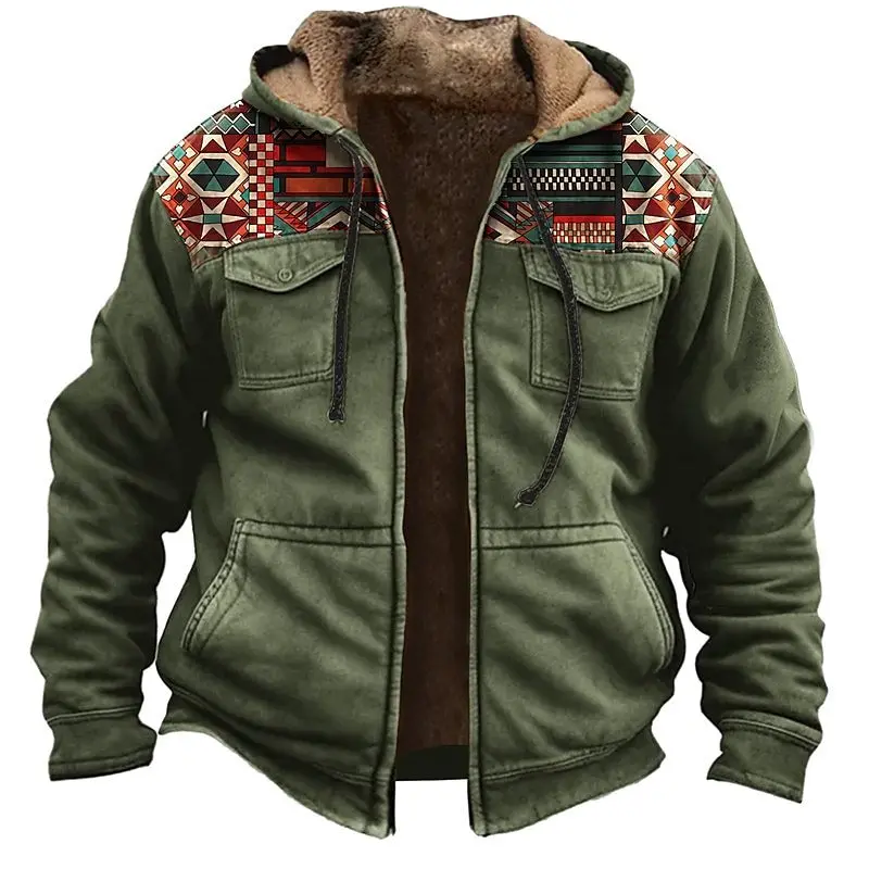 Giacche Da Tasca Da Uomo Invernali Moda Casual In Pile Con Cerniera Cappotto Con Cappuccio Da Uomo Stampa Abbigliamento Caldo Chaquetas Hombre Plus Si