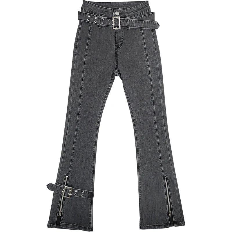 2023 Autumn And Winter New Denim Pants Stretch Denim Heavy Industry Women's Slimming Punk Washed Dark Gray Cool Zipper Jeans