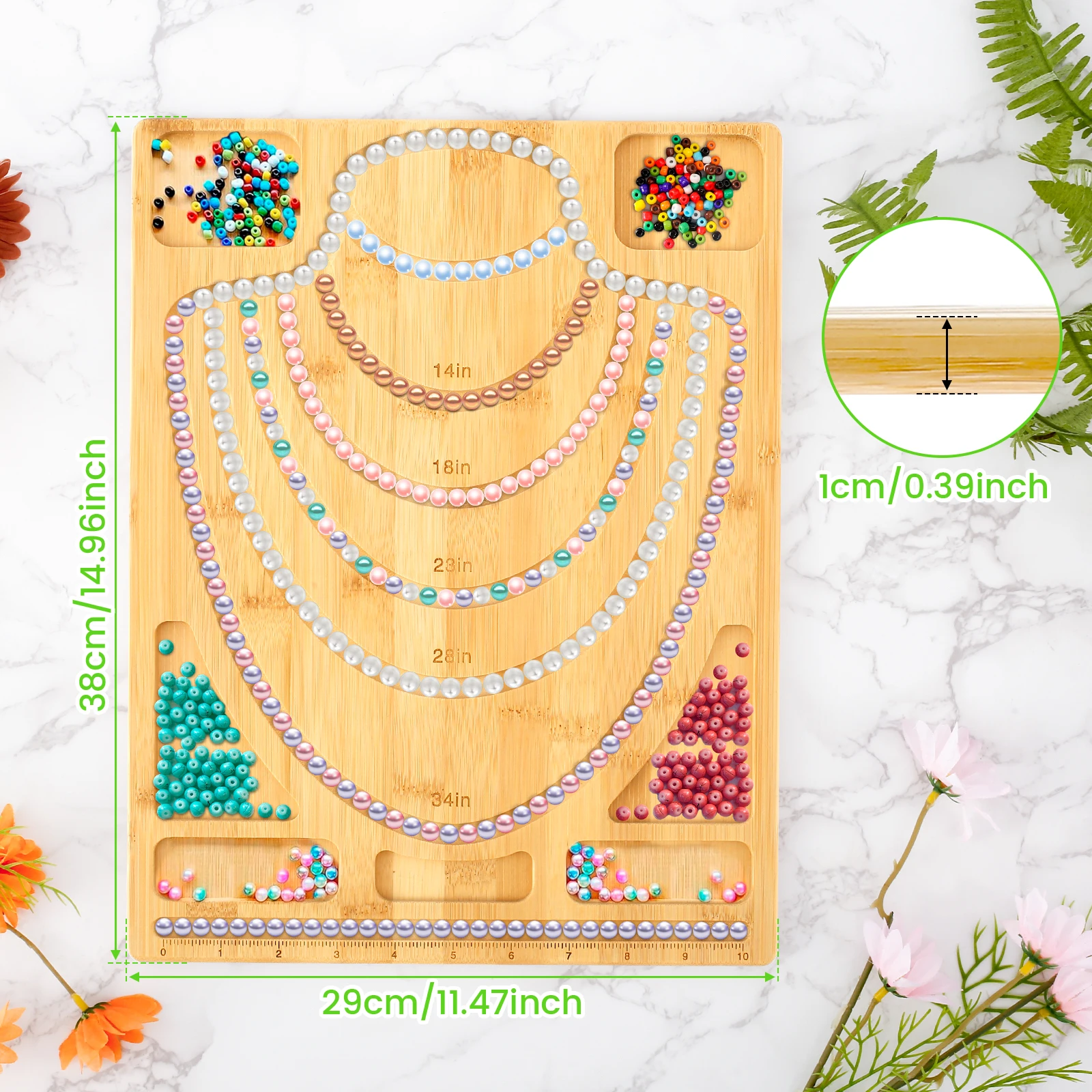 Beaded Board Necklace Measure Plate Bamboo Beading Tray Jewelry Design Crafting Tool for DIY Bracelet Necklaces Making WorkBench