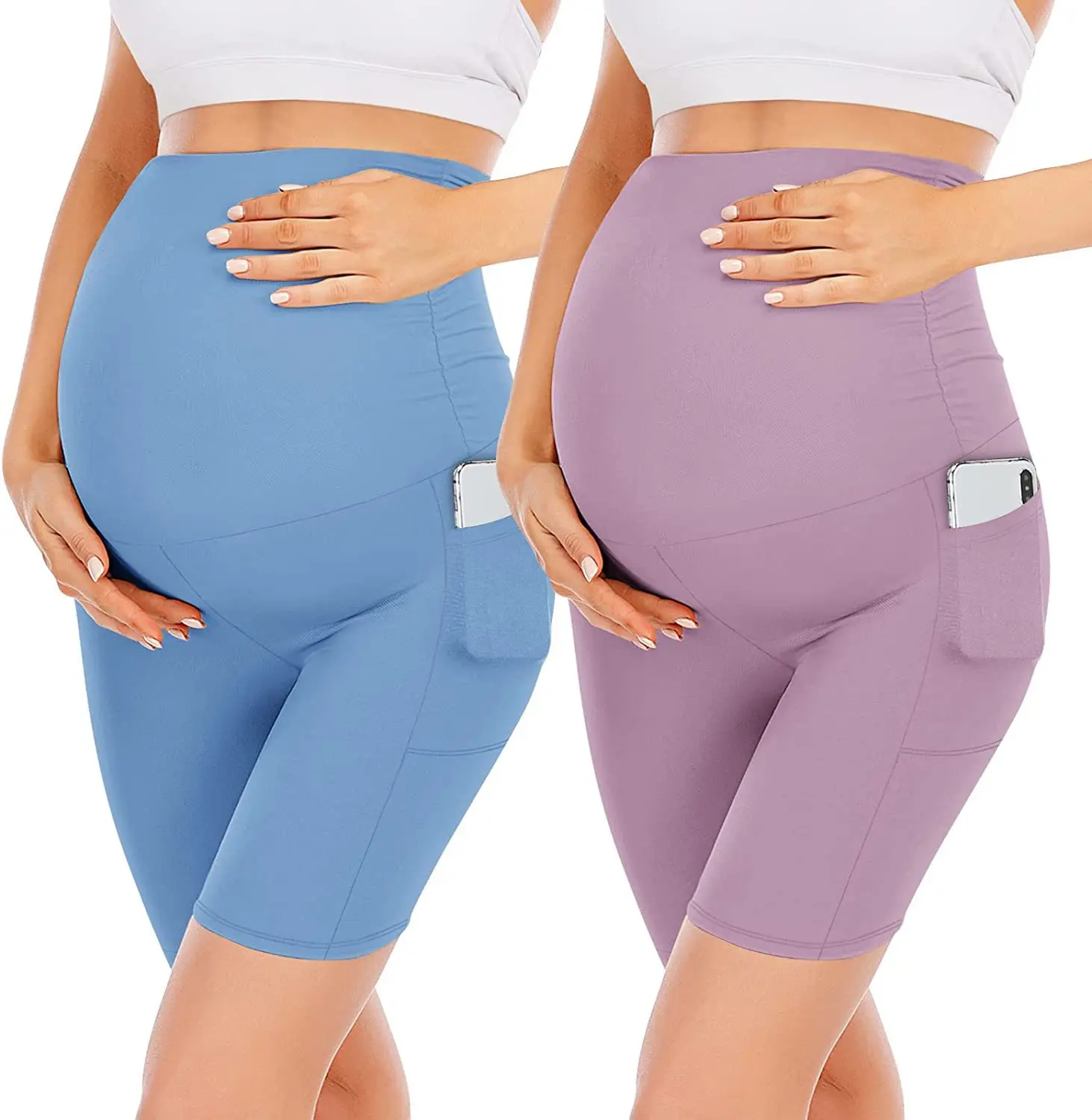 

Pregnant Women's Five Point Pocket Pants High Waisted Slim Fit Carrying Belly Pants Sports Fitness Pregnant Women's Yoga Pants