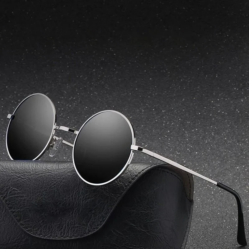 Retro Round Polarized Sunglasses Men Brand Designer Sun Glasses Vintage Women Alloy Metal Frame Black Lens Eyewear Driving UV400 |