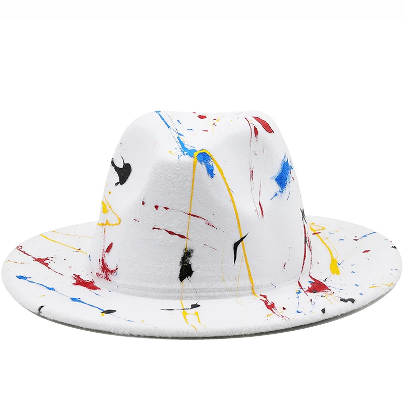 

Wool Women Men Graffiti Fedora Hat For Winter Autumn Elegant Lady Gangster Trilby Felt Homburg Church Jazz Hat 55-58CM