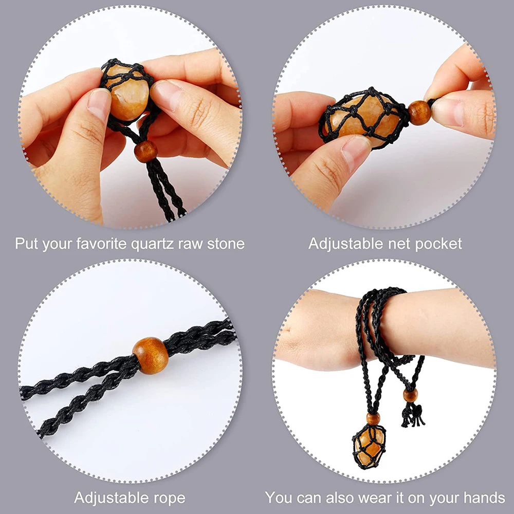 Wholesale Natural Semi Precious Crystal Raw Stone X10PCS DIY Making Woven Color Mesh Bag Necklace Chain X10PCS, Total of 20 Pcs