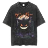 Pokemon Gengar Man Washed Tshirt Anime T Shirt Unisex Streetwear Cotton T-Shirt Power Casual Halloween Shirts Short Sleeve Tops 1